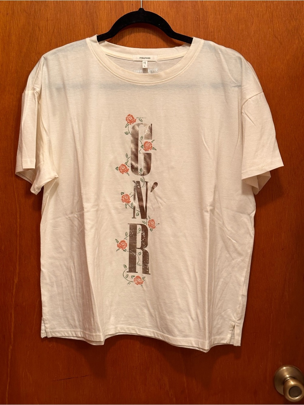 Maurices Cream Short-Sleeve Tee with Vertical Floral 'MURR' Print GNR